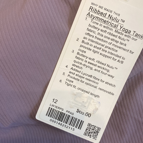 LULULEMON NWT Ribbed Nulu Asymmetrical Yoga Tank Top | Purple Ash | Size 12 - Picture 3 of 5